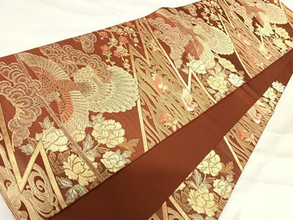 平和屋着物◎六通柄袋帯 花鳥文 金糸 正絹 逸品 AABH0048yx