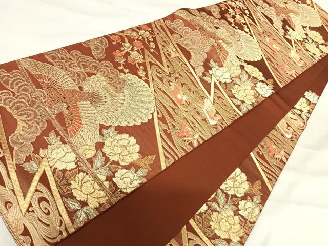 平和屋着物◎六通柄袋帯 花鳥文 金糸 正絹 逸品 AABH0048yx