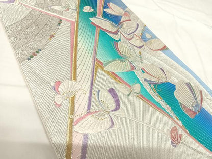 平和屋着物◎六通柄袋帯　唐織　舞蝶文　金銀糸　正絹　逸品　AABH0049yx