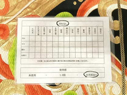 平和屋着物◎六通柄袋帯　唐織　立波文　黒地　金糸　正絹　逸品　AABH0054yx