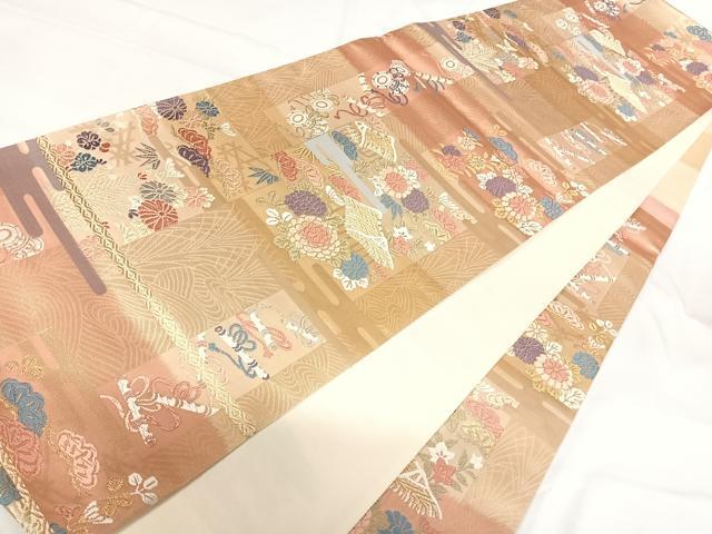 平和屋着物◎六通柄袋帯 唐織 吉祥花文 金糸 正絹 逸品 AABH0058yx