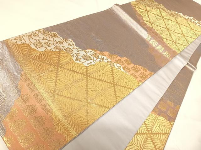 平和屋着物◎六通柄袋帯 道長裂合文 金糸 正絹 逸品 AABH0065yx