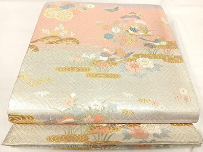 平和屋着物◎佐賀錦 六通柄袋帯 唐織 花鳥文 金銀糸 正絹 逸品 AABH0071yx