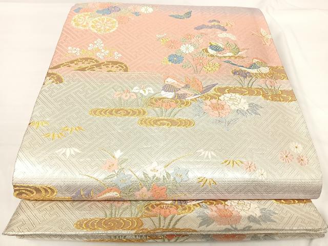 平和屋着物◎佐賀錦 六通柄袋帯 唐織 花鳥文 金銀糸 正絹 逸品 AABH0071yx