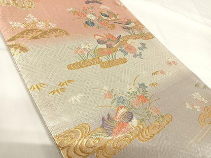 平和屋着物◎佐賀錦 六通柄袋帯 唐織 花鳥文 金銀糸 正絹 逸品 AABH0071yx