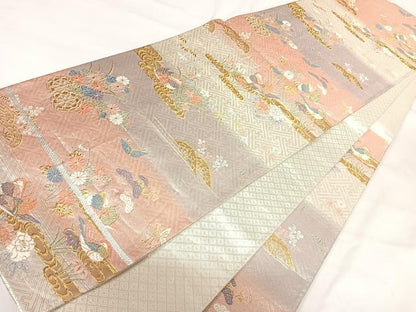 平和屋着物◎佐賀錦 六通柄袋帯 唐織 花鳥文 金銀糸 正絹 逸品 AABH0071yx