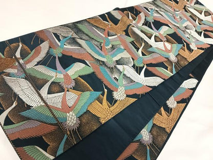 平和屋着物◎六通柄京袋帯　群鶴　金銀糸　正絹　逸品　AABH0073yx