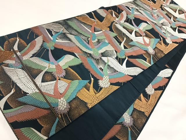 平和屋着物◎六通柄京袋帯　群鶴　金銀糸　正絹　逸品　AABH0073yx