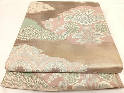 平和屋着物◎いづくら　六通柄袋帯　吉祥花文　銀糸　正絹　逸品　AABH0074yx