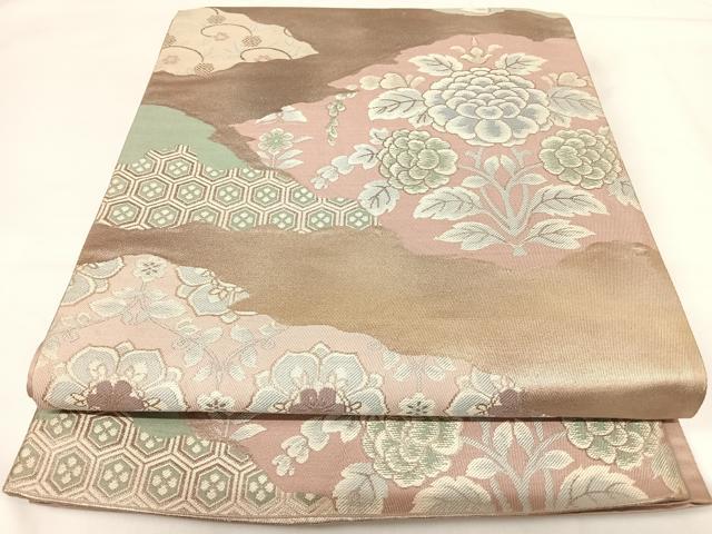 平和屋着物◎いづくら　六通柄袋帯　吉祥花文　銀糸　正絹　逸品　AABH0074yx