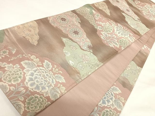 平和屋着物◎いづくら　六通柄袋帯　吉祥花文　銀糸　正絹　逸品　AABH0074yx