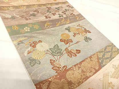平和屋着物◎六通柄袋帯 唐織 春秋宝飾蒔絵文 金糸 正絹 逸品 AABH0075yx