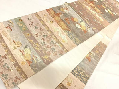 平和屋着物◎六通柄袋帯 唐織 春秋宝飾蒔絵文 金糸 正絹 逸品 AABH0075yx