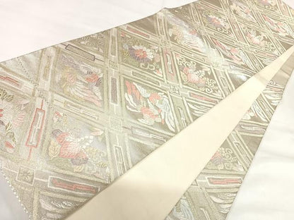 平和屋着物◎六通柄袋帯 唐織 天井花鳥文 金銀糸 正絹 逸品 AABH0077yx