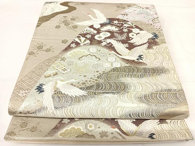 平和屋着物◎六通柄袋帯　唐織　飛鶴吉祥文　金銀糸　正絹　逸品　AABH0078yx