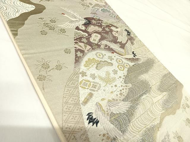 平和屋着物◎六通柄袋帯　唐織　飛鶴吉祥文　金銀糸　正絹　逸品　AABH0078yx