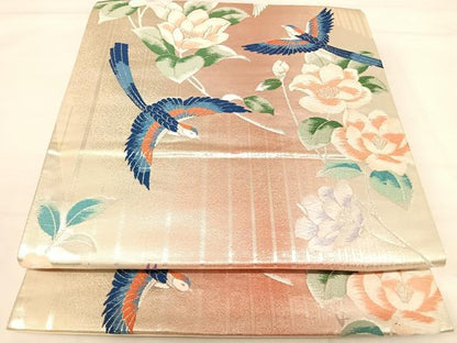 平和屋着物◎六通柄袋帯　唐織　花鳥文　銀糸　正絹　逸品　AABH0079yx