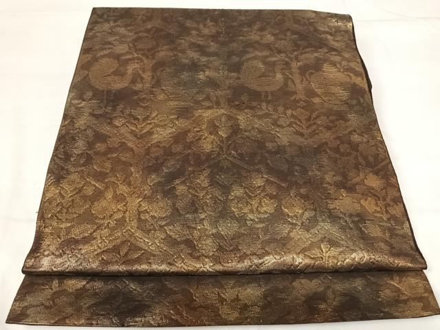 平和屋着物◎六通柄袋帯　花鳥文　引箔　正絹　逸品　AABH0084yx