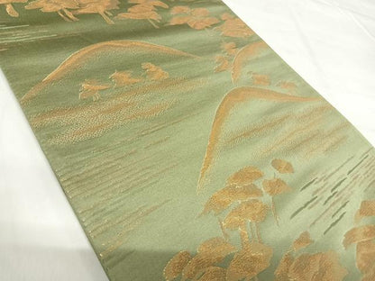 平和屋着物◎六通柄袋帯 遠山文 金糸 正絹 逸品 AABH0085yx
