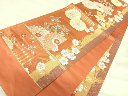 平和屋着物◎とみや織物 六通柄袋帯 唐織 誰ヶ袖慶繍花 金糸 正絹 逸品 AABH0087yx