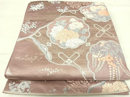 平和屋着物◎六通柄袋帯 唐織 道長花文 銀糸 正絹 逸品 AABH0089yx