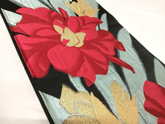 平和屋着物◎六通柄袋帯 舞花文 黒地 金銀糸 正絹 逸品 AABH0091yx