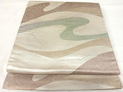 平和屋着物◎六通柄袋帯 流水文 銀糸 正絹 逸品 AABH0092yx