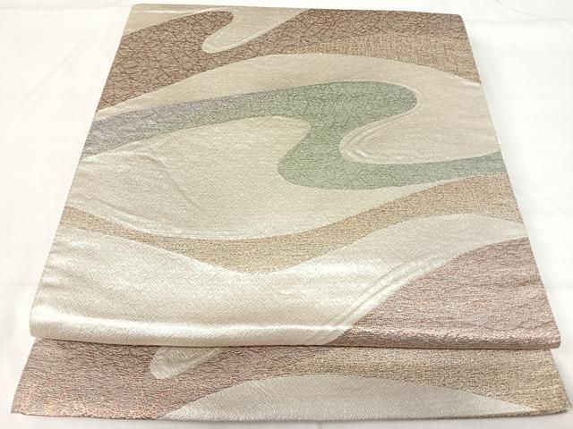 平和屋着物◎六通柄袋帯 流水文 銀糸 正絹 逸品 AABH0092yx