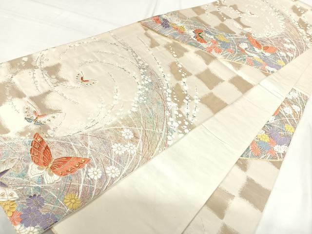 平和屋着物◎六通柄袋帯　唐織　花蝶文　金銀糸　正絹　逸品　AABH0101yx