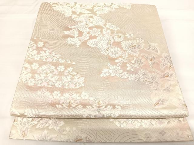 平和屋着物◎六通柄袋帯 唐織 立波花文 金銀糸 正絹 逸品 AABH0105yx