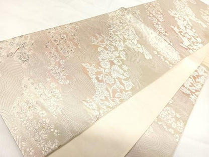 平和屋着物◎六通柄袋帯 唐織 立波花文 金銀糸 正絹 逸品 AABH0105yx