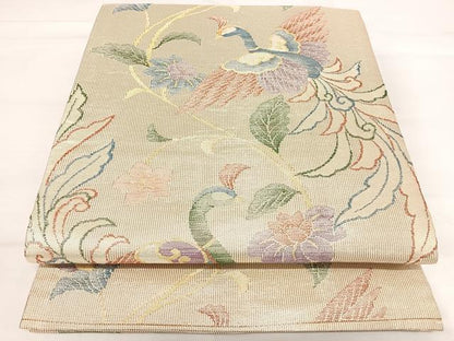 平和屋着物◎六通柄袋帯 花鳥文 金糸 正絹 逸品 AABH0108yx