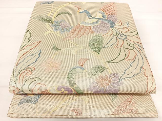 平和屋着物◎六通柄袋帯 花鳥文 金糸 正絹 逸品 AABH0108yx