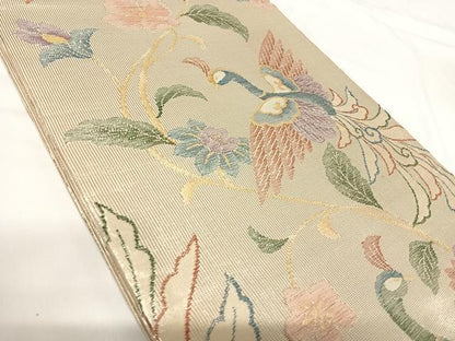 平和屋着物◎六通柄袋帯 花鳥文 金糸 正絹 逸品 AABH0108yx