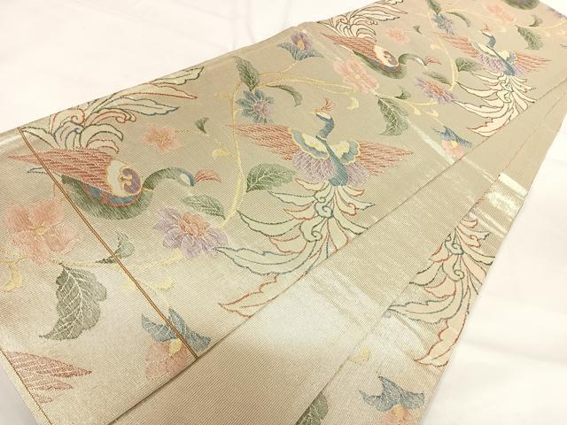 平和屋着物◎六通柄袋帯 花鳥文 金糸 正絹 逸品 AABH0108yx