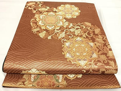 平和屋着物◎六通柄袋帯　正倉院花文　金糸　正絹　逸品　AABH0109yx