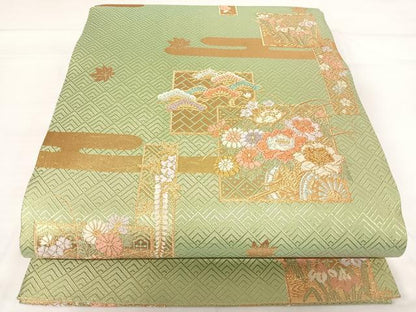 平和屋着物◎佐賀錦 六通柄袋帯 唐織 花車文 金糸 正絹 逸品 AABH0112yx