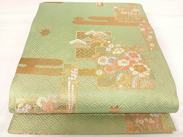 平和屋着物◎佐賀錦 六通柄袋帯 唐織 花車文 金糸 正絹 逸品 AABH0112yx