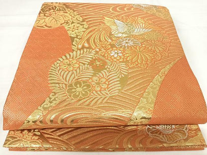 平和屋着物◎六通柄袋帯 花鳥丸文 金銀糸 正絹 逸品 AABH0113yx