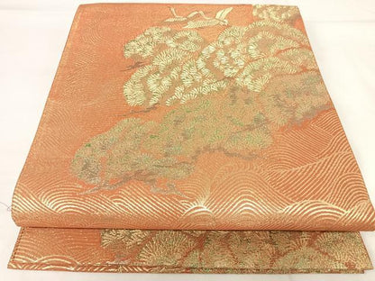 平和屋着物◎六通柄袋帯　飛鶴浜松文　金糸　正絹　逸品　AABH0120yx