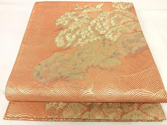 平和屋着物◎六通柄袋帯　飛鶴浜松文　金糸　正絹　逸品　AABH0120yx