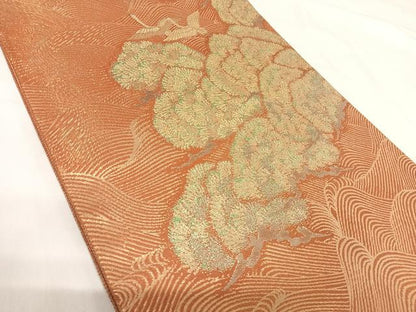 平和屋着物◎六通柄袋帯　飛鶴浜松文　金糸　正絹　逸品　AABH0120yx