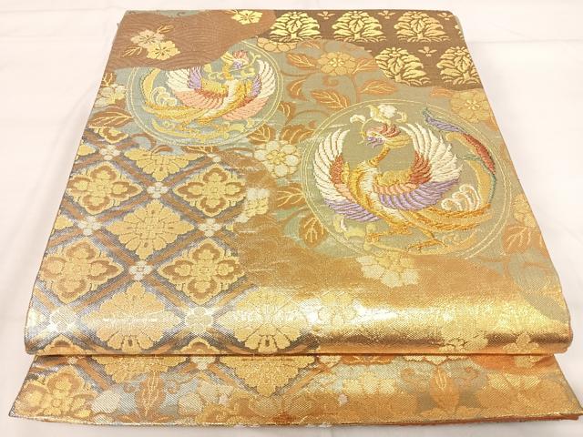 平和屋着物◎六通柄袋帯　紹倉　飛翔鳳凰文　金銀糸　正絹　逸品　AABH0121yx