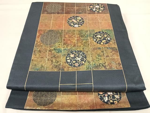 平和屋着物◎太鼓柄袋帯　花鳥丸文　金糸　正絹　逸品　AABH0122yx