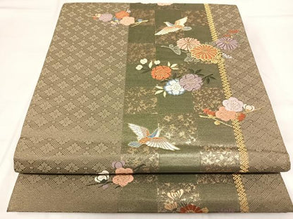 平和屋着物◎六通柄袋帯　唐織　花鳥文　金糸　正絹　逸品　AABH0124yx