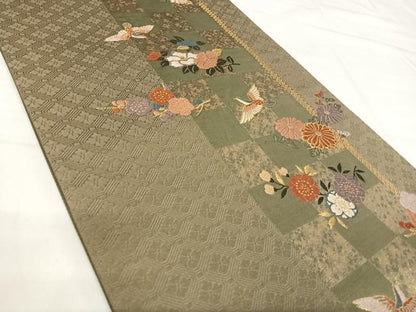 平和屋着物◎六通柄袋帯　唐織　花鳥文　金糸　正絹　逸品　AABH0124yx