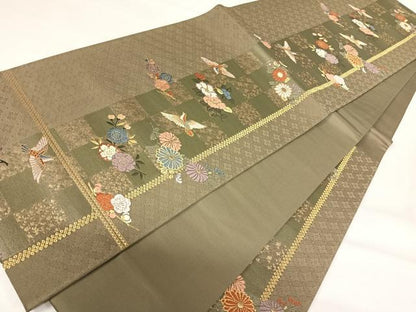 平和屋着物◎六通柄袋帯　唐織　花鳥文　金糸　正絹　逸品　AABH0124yx