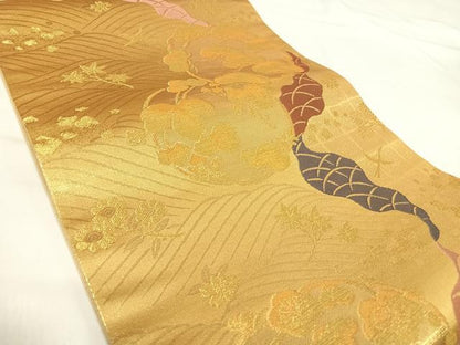平和屋着物◎六通柄袋帯　花丸文　金糸　正絹　逸品　AABH0127yx