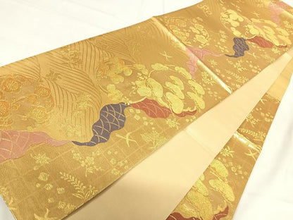 平和屋着物◎六通柄袋帯　花丸文　金糸　正絹　逸品　AABH0127yx