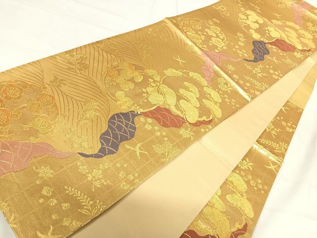 平和屋着物◎六通柄袋帯　花丸文　金糸　正絹　逸品　AABH0127yx